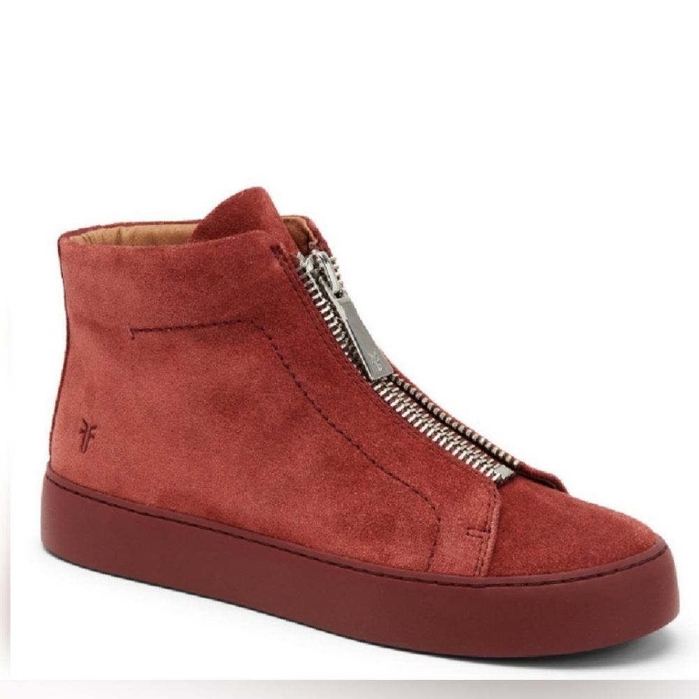 Frye Lena Zip Red Clay Moto Suede Leather Bootie size 10